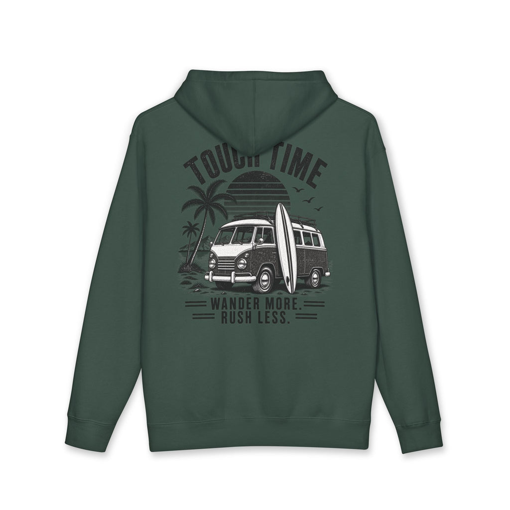 Hoodie — “Tour Time” Vintage Camper Surf Hoodie (Wander More, Rush Less)