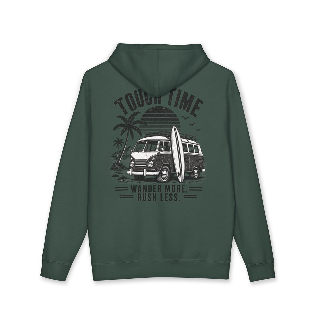Hoodie — “Tour Time” Vintage Camper Surf Hoodie (Wander More, Rush Less)