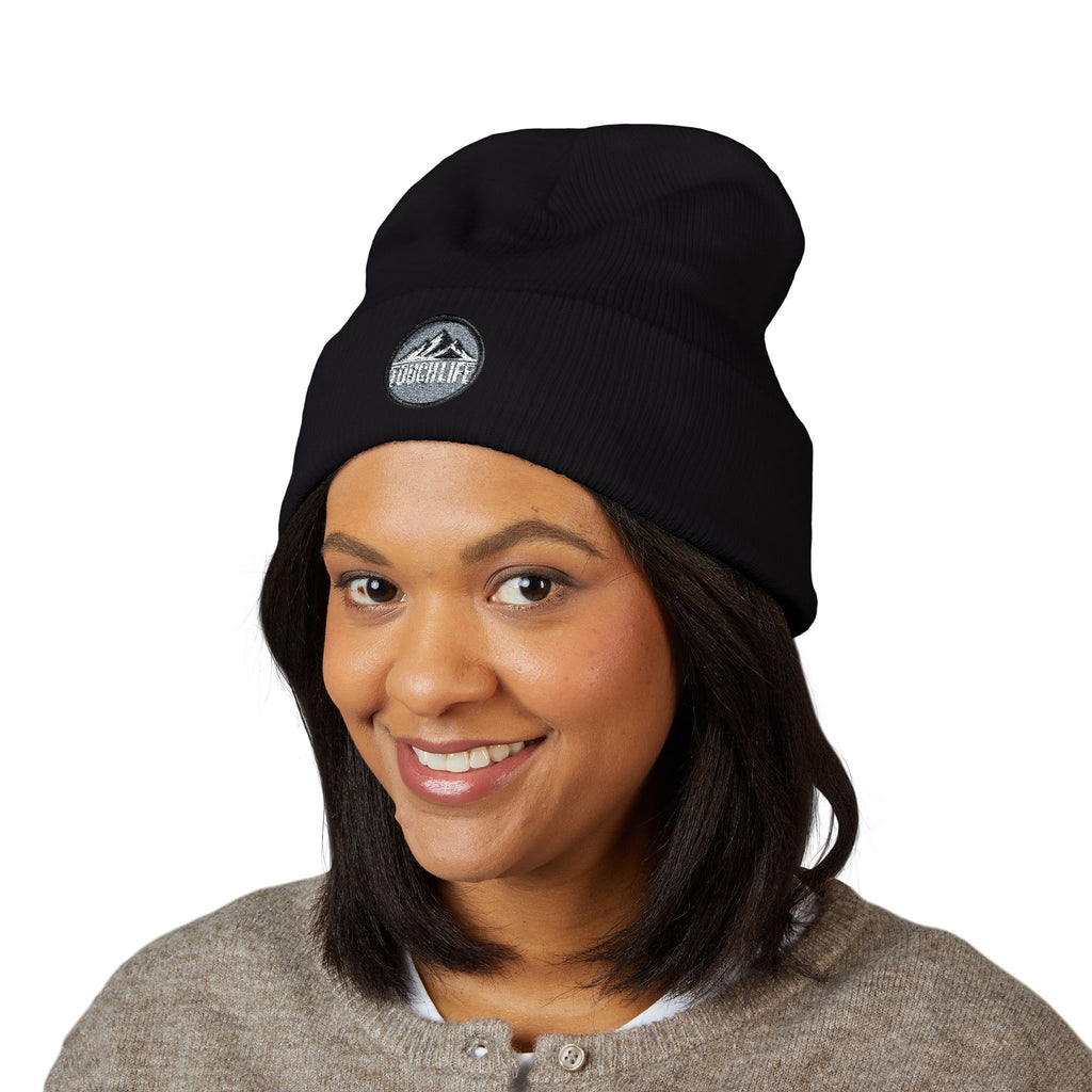 Embroidered Touch Life Patch Beanie — Classic Cuffed Knit Hat