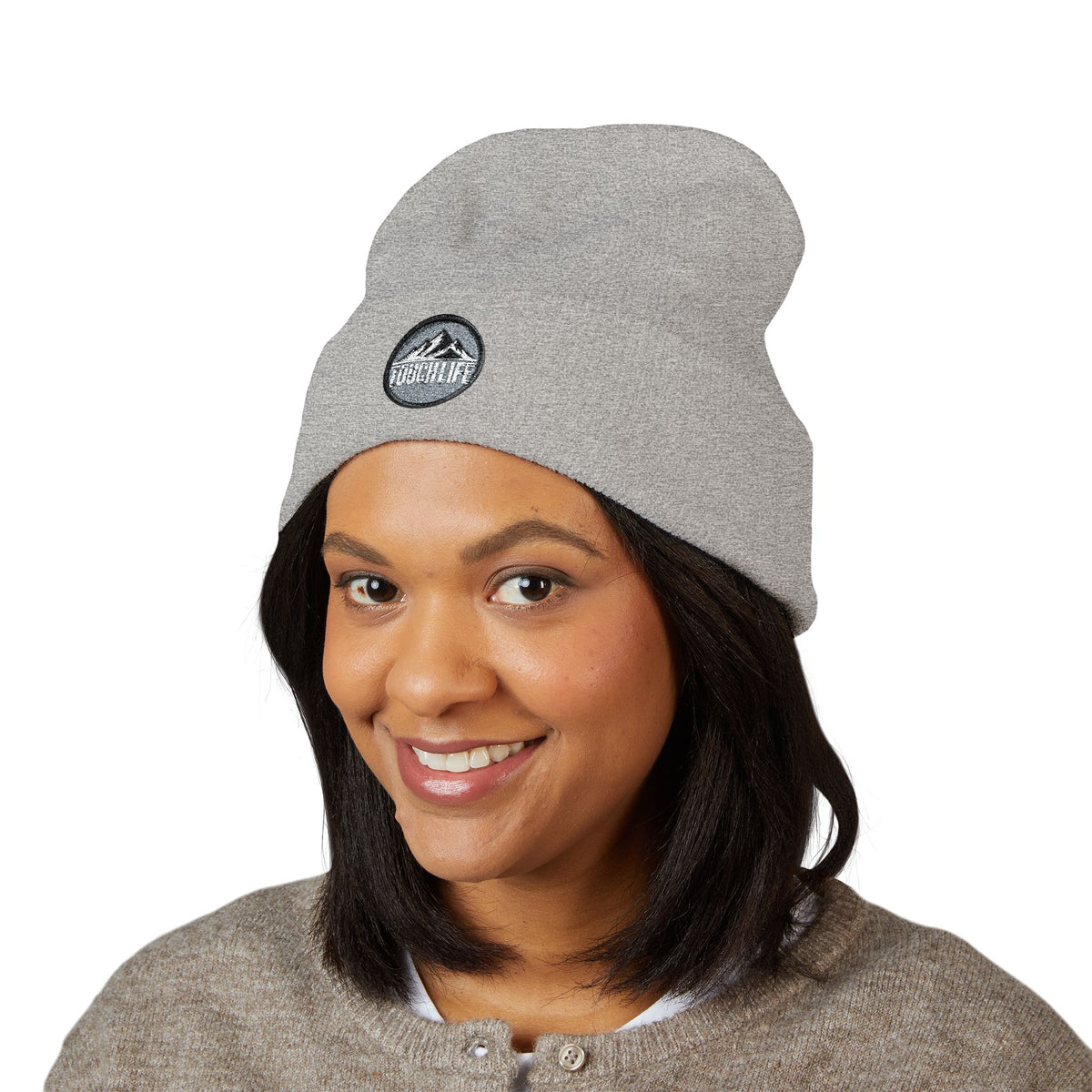 Embroidered Touch Life Patch Beanie — Classic Cuffed Knit Hat