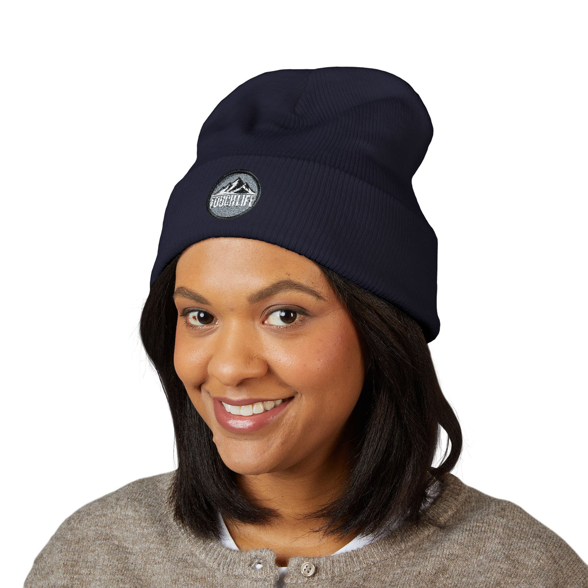 Embroidered Touch Life Patch Beanie — Classic Cuffed Knit Hat