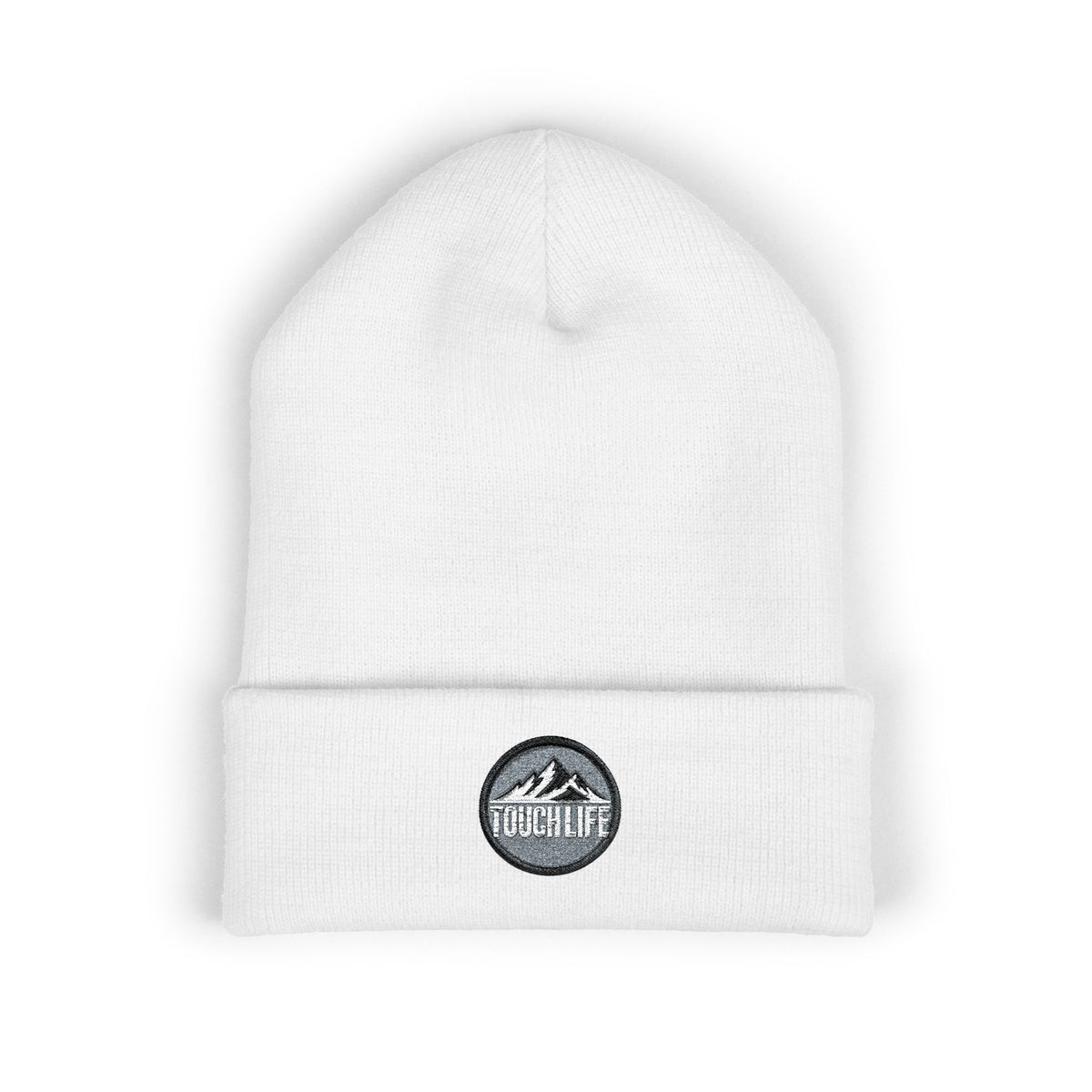 Embroidered Touch Life Patch Beanie — Classic Cuffed Knit Hat