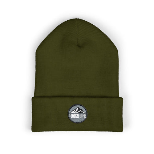 Embroidered Touch Life Patch Beanie — Classic Cuffed Knit Hat