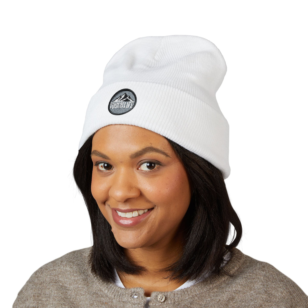 Embroidered Touch Life Patch Beanie — Classic Cuffed Knit Hat
