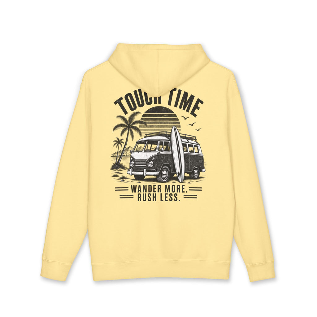 Hoodie — “Tour Time” Vintage Camper Surf Hoodie (Wander More, Rush Less)
