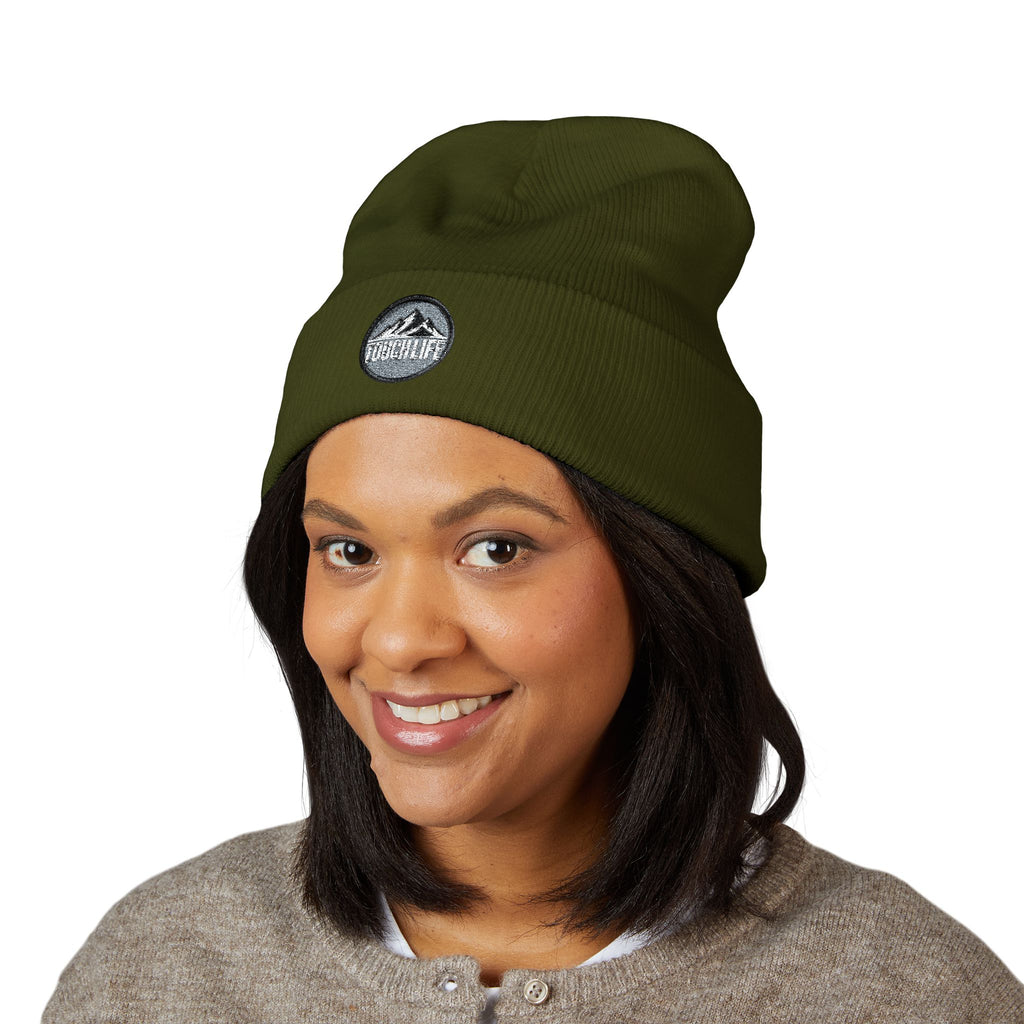 Embroidered Touch Life Patch Beanie — Classic Cuffed Knit Hat