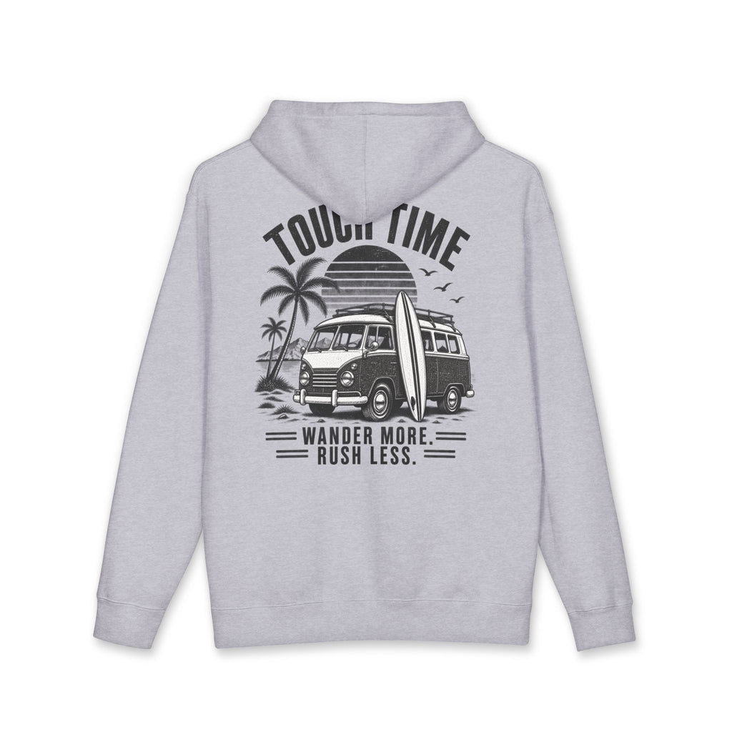 Hoodie — “Tour Time” Vintage Camper Surf Hoodie (Wander More, Rush Less)