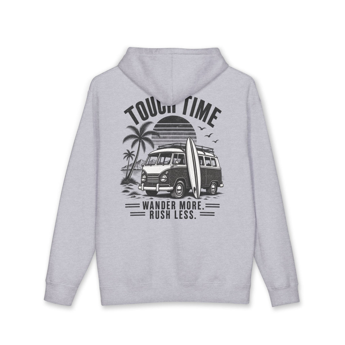 Hoodie — “Tour Time” Vintage Camper Surf Hoodie (Wander More, Rush Less)